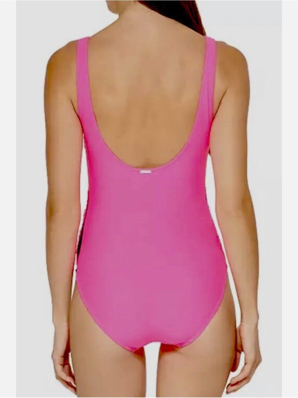 NWOT DKNY Hot Pink One-Piece Swimsuit Sheer Black Side Stripe pool beach Sz 4 - Picture 6 of 8